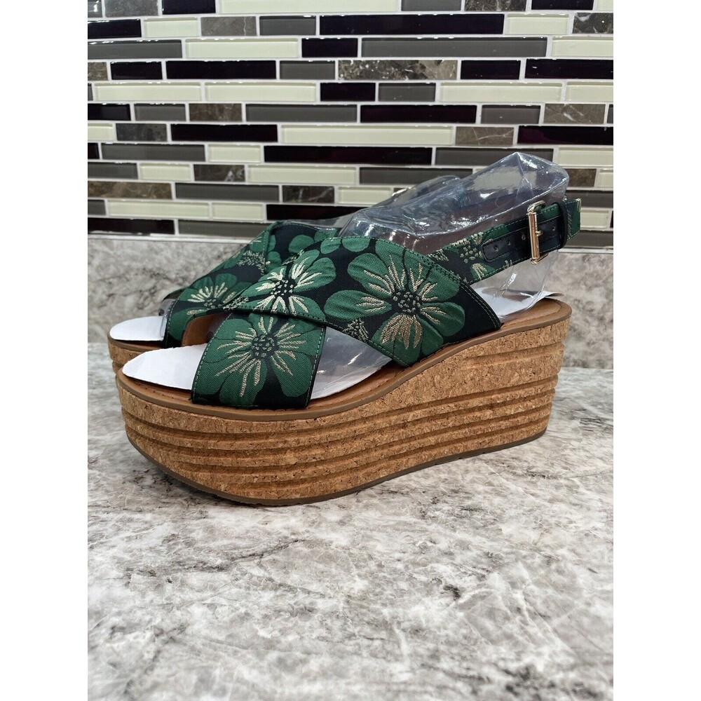 NEW Franco Sarto Caroline 2 Wedge Sandal 10 NIB Green & Black Floral